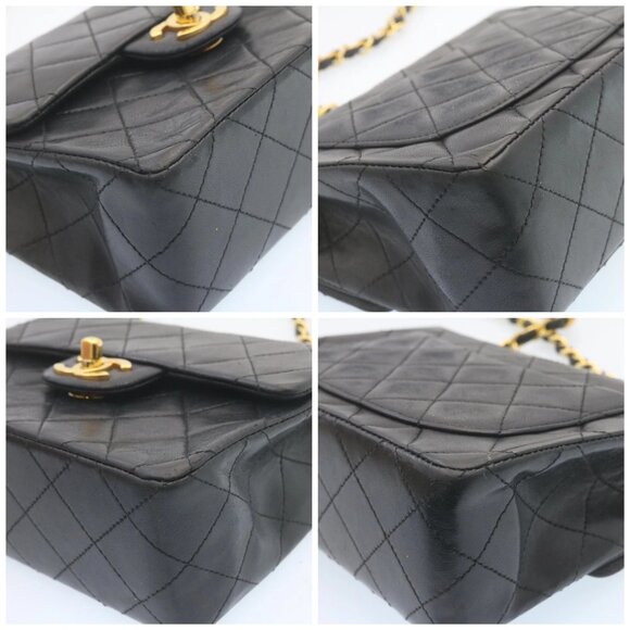 CHANEL Mini Matelasse Chain Flap Shoulder Bag Lamb Skin Black Gold Auth 28471AM - Picture 15 of 16